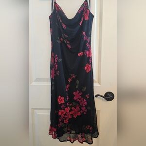 Women's Black Dress with Red Flowers
